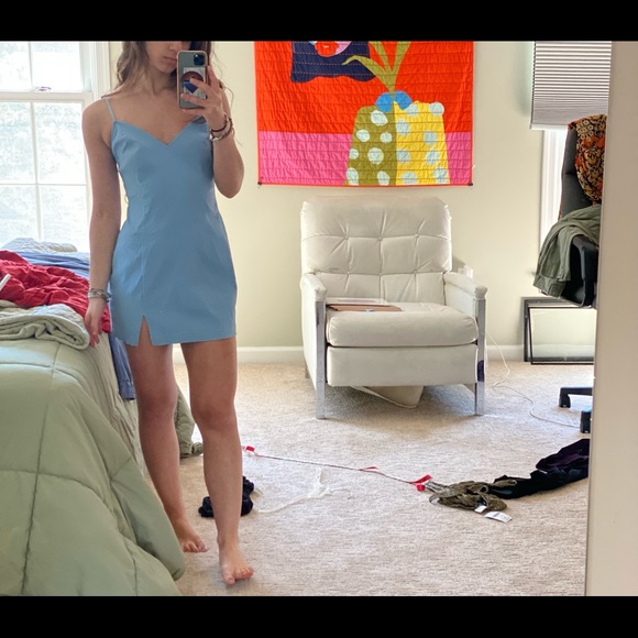 Urban Outfitters Sky Blue Lightweight Notched Mini Dress W Adjustable Straps (S) - Picture 6 of 8